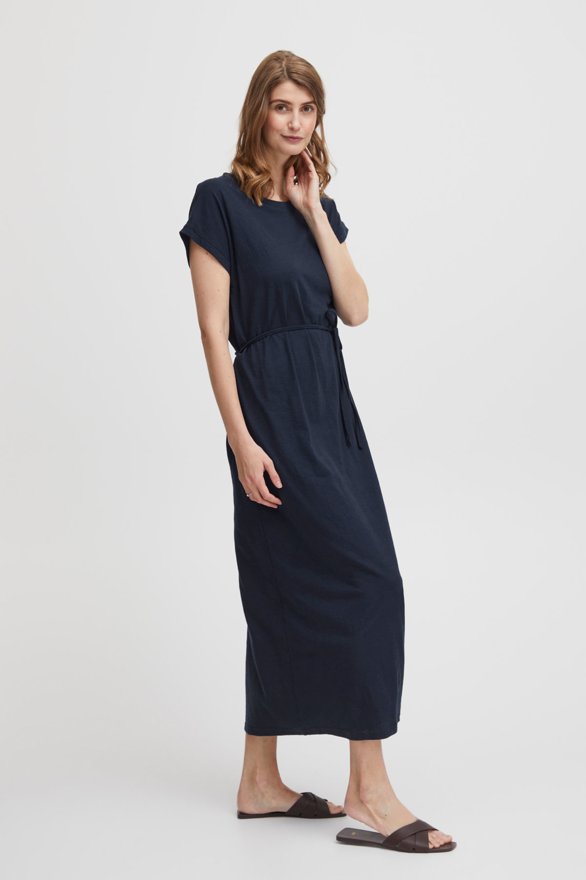 Navy jersey midi clearance dress
