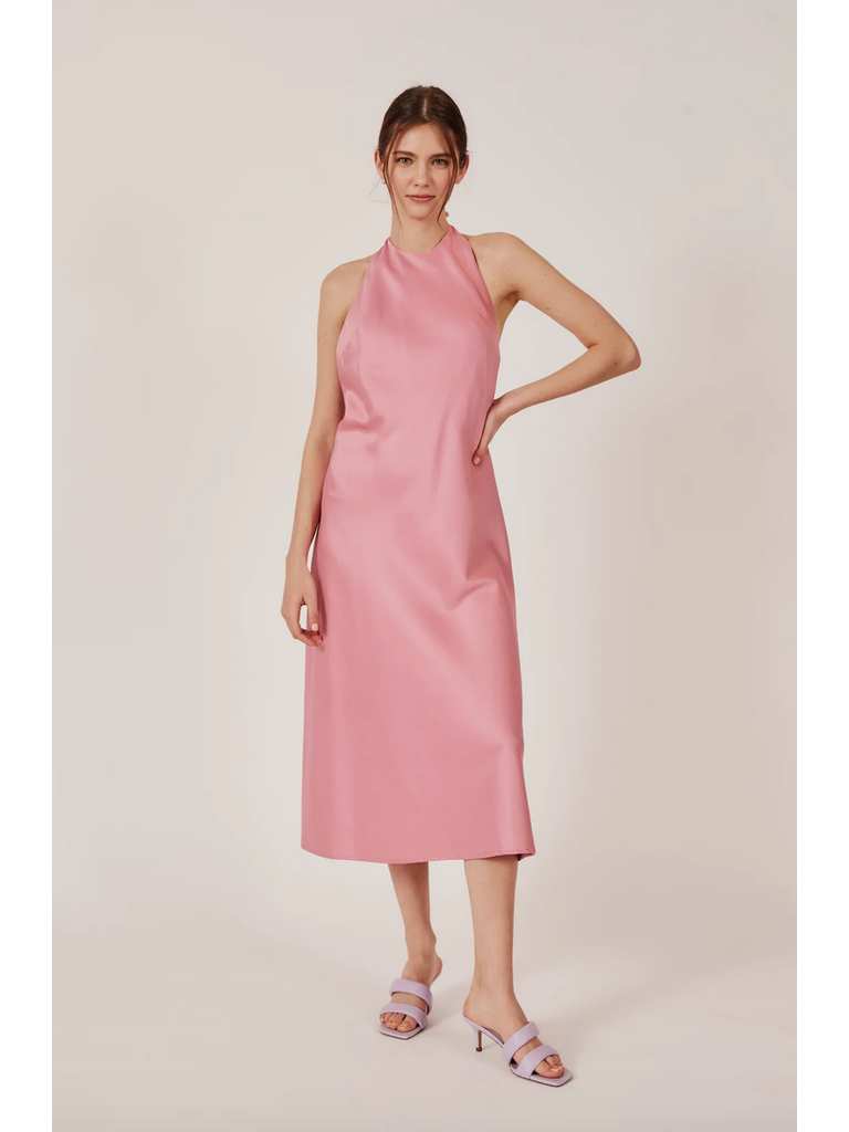 Deluc Satin Pink Halter Dress