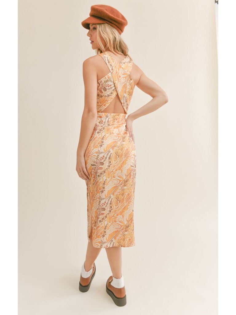 Sage The Label Gold Silk Print Midi