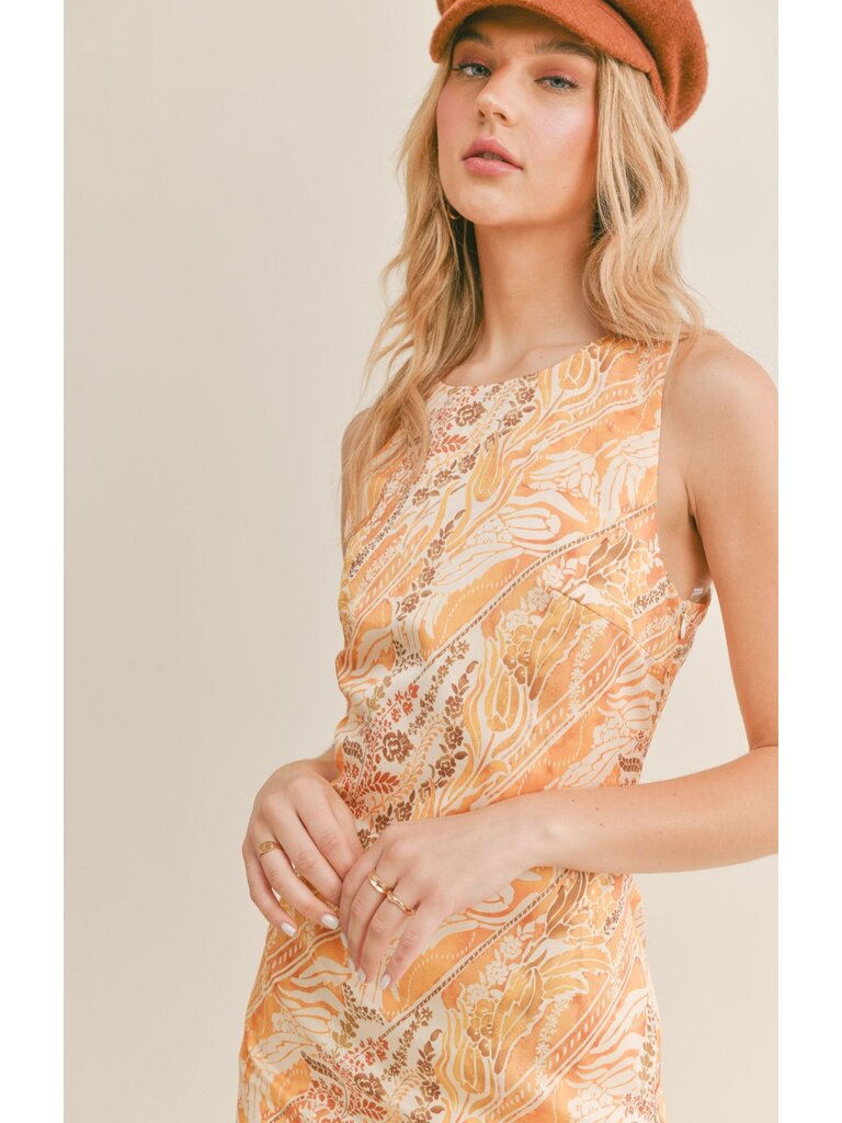 Sage The Label Gold Silk Print Midi