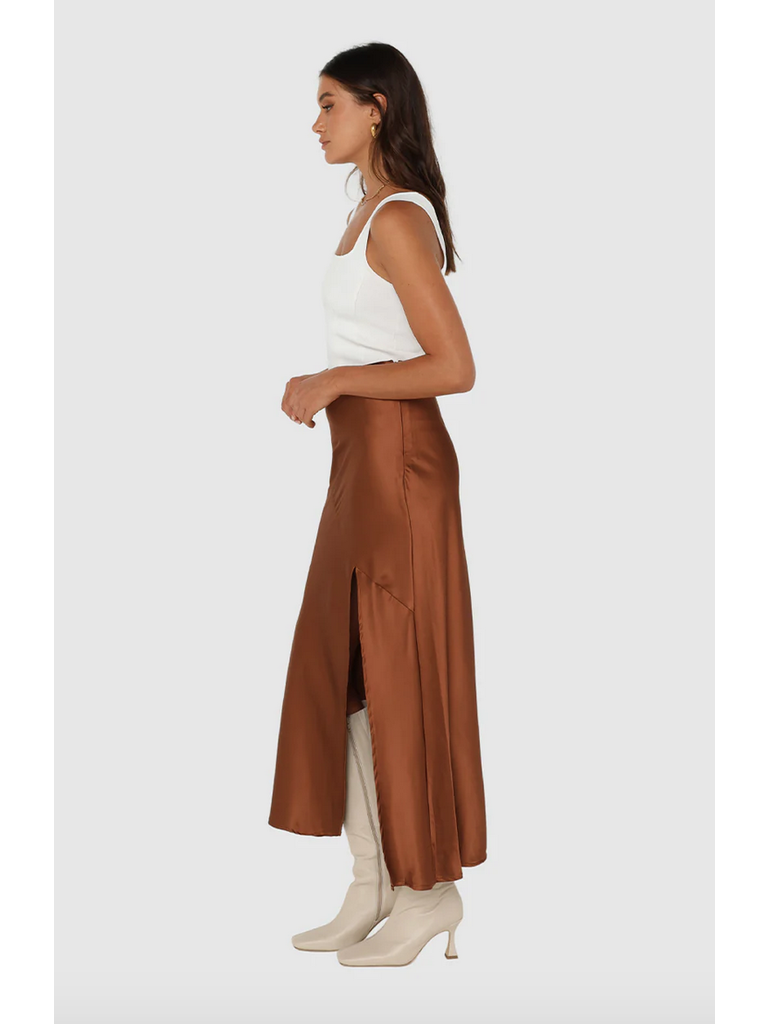 Madison The Label Chocolate Silky Skirt