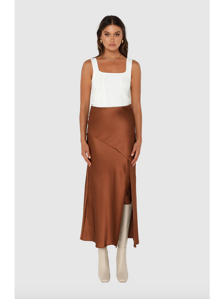 Madison The Label Chocolate Silky Skirt