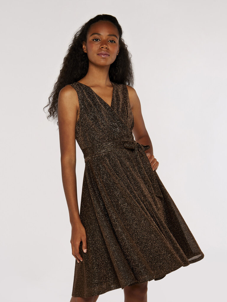Apricot Bronzed Pleat Dress