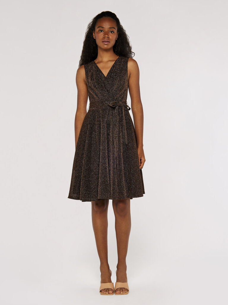 Apricot Bronzed Pleat Dress