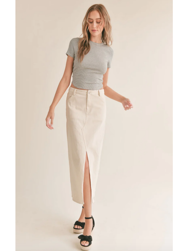 Cream denim midi skirt sales