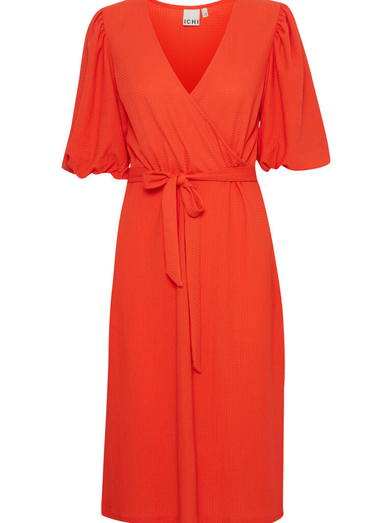 ICHI Orange Faux Wrap Midi