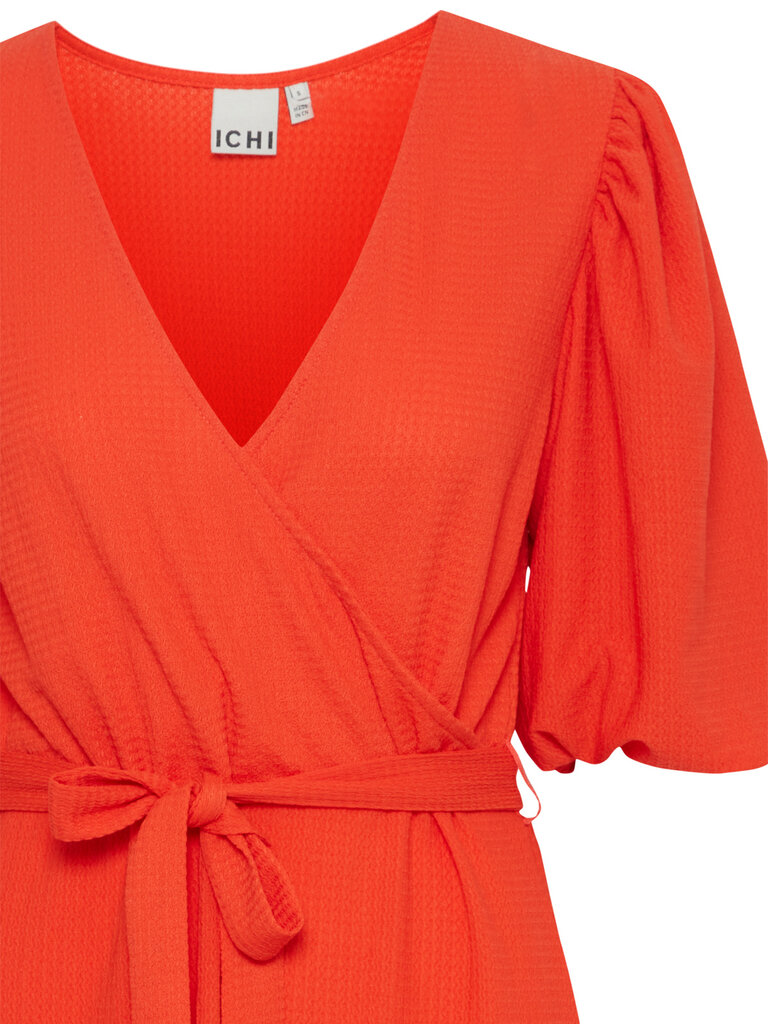 ICHI Orange Faux Wrap Midi
