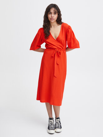 ICHI Orange Faux Wrap Midi