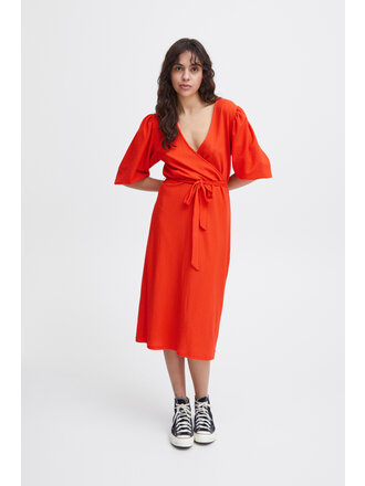 ICHI Orange Faux Wrap Midi