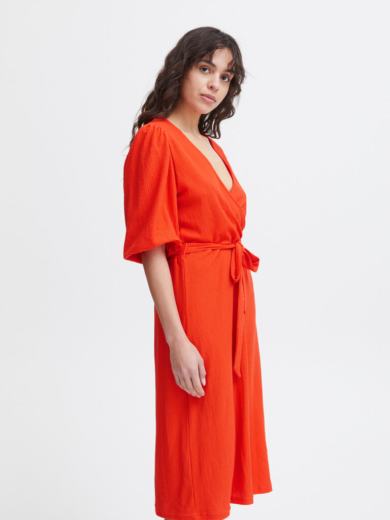 ICHI Orange Faux Wrap Midi