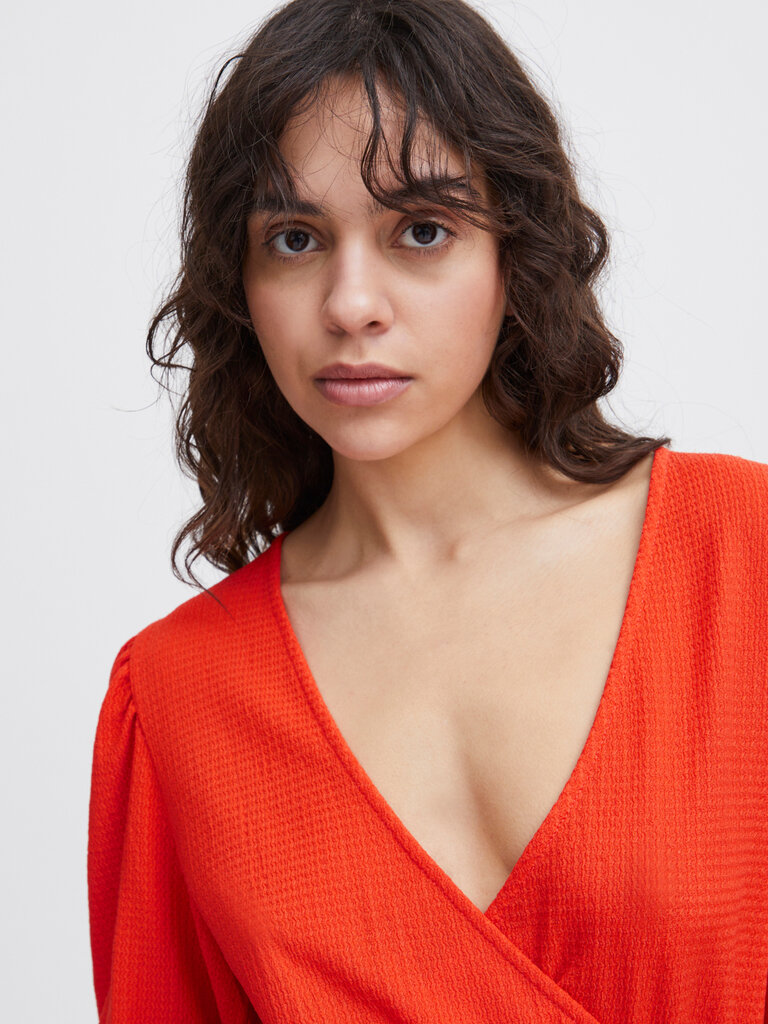 ICHI Orange Faux Wrap Midi