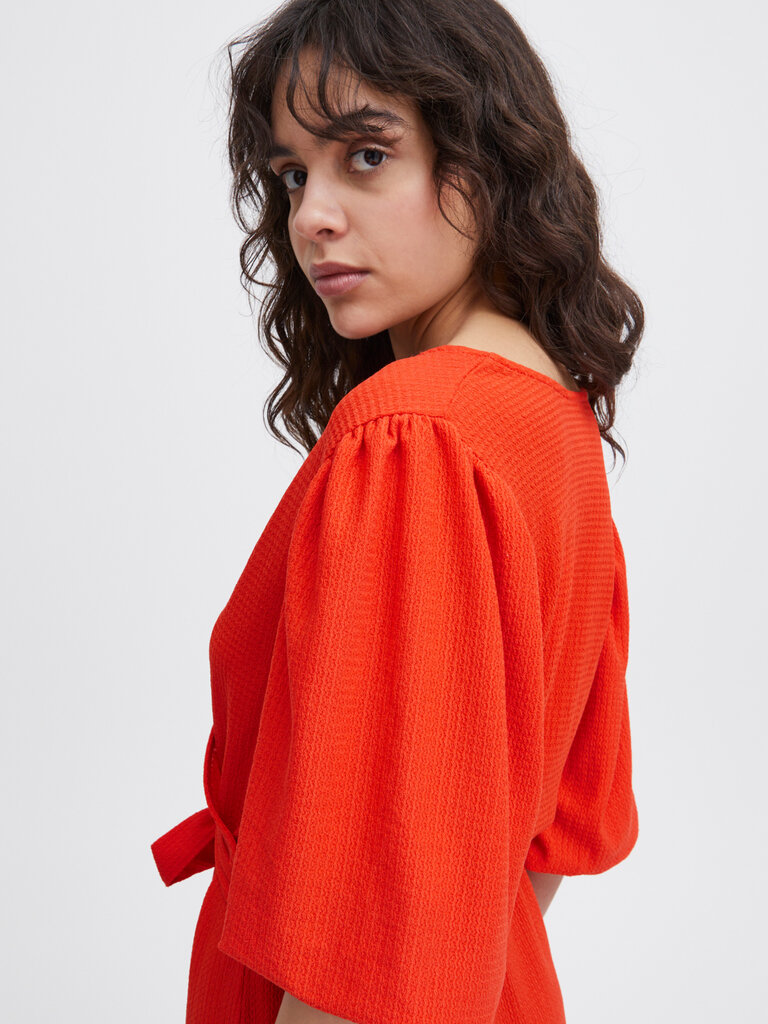 ICHI Orange Faux Wrap Midi