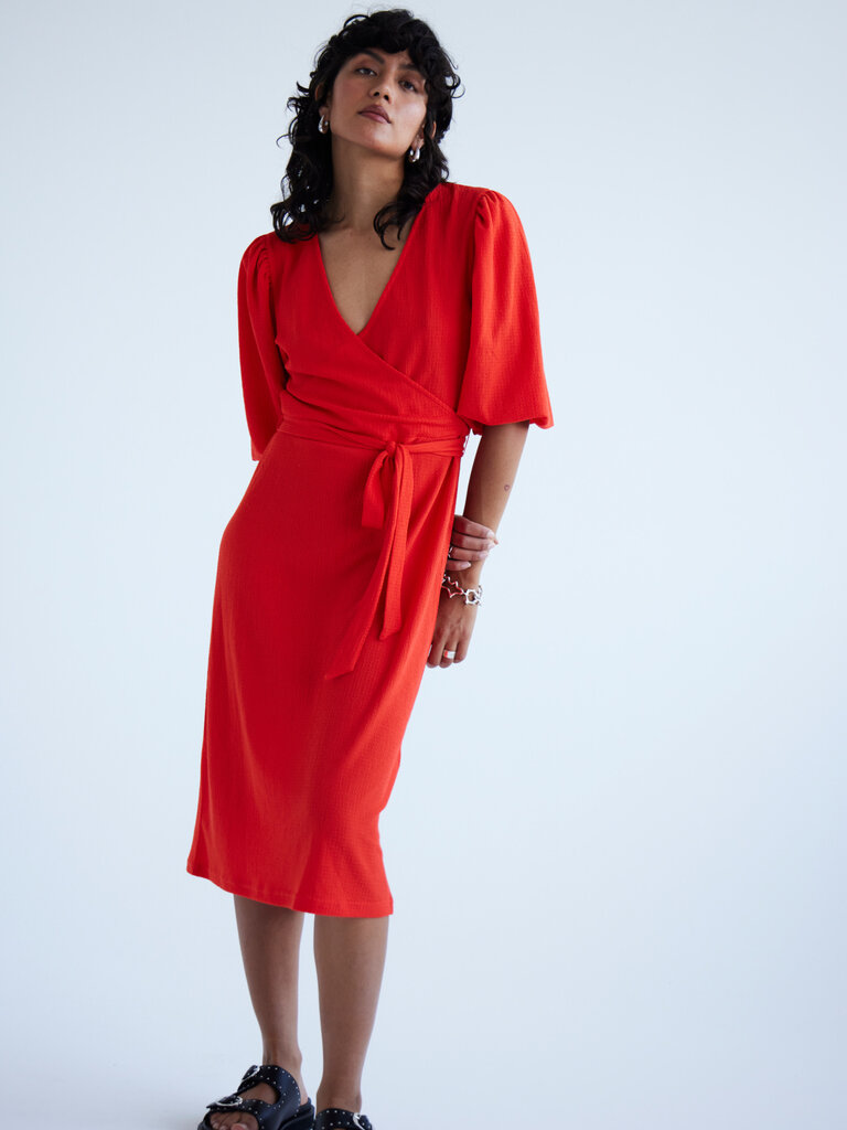 ICHI Orange Faux Wrap Midi