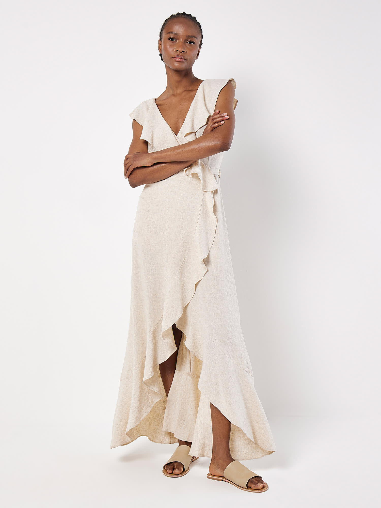 Linen wrap maxi dress hotsell