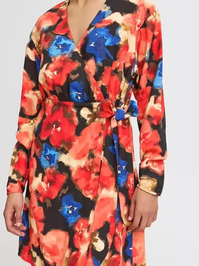 ICHI Red Watercolour Dress