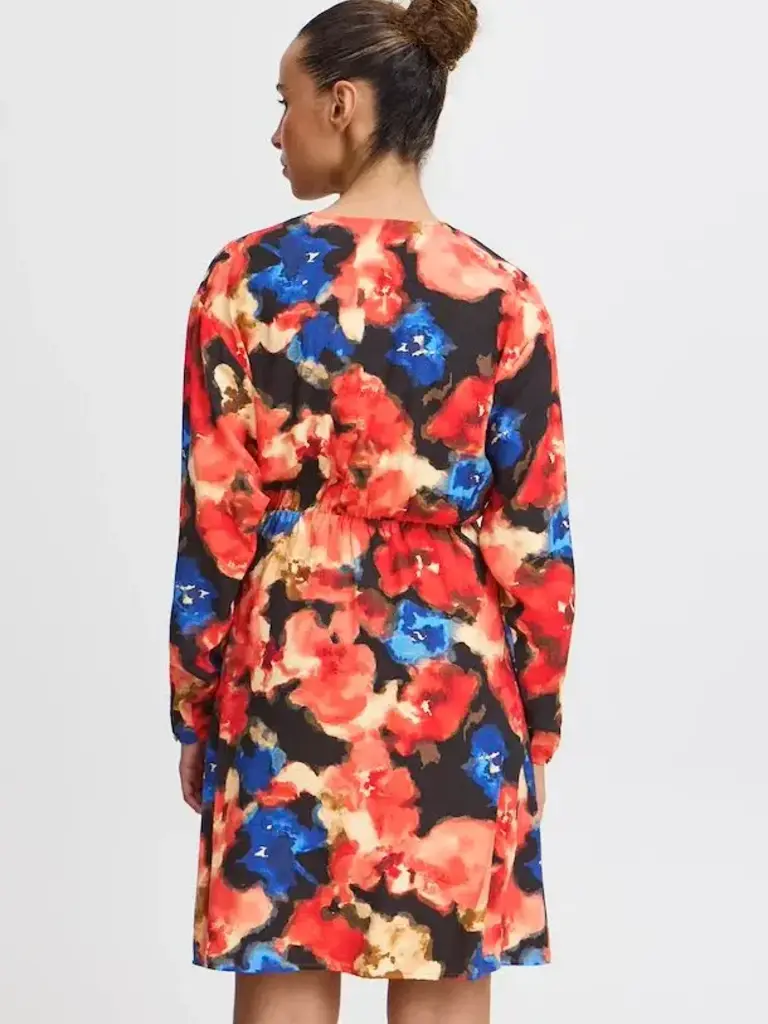 ICHI Red Watercolour Dress