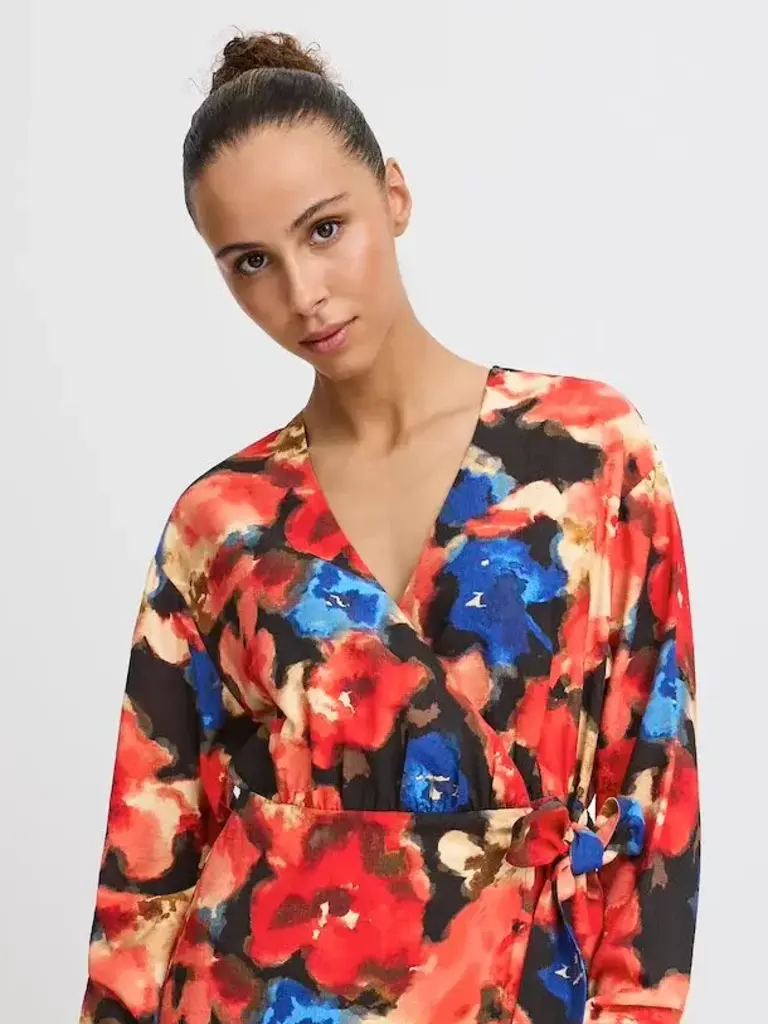 ICHI Red Watercolour Dress