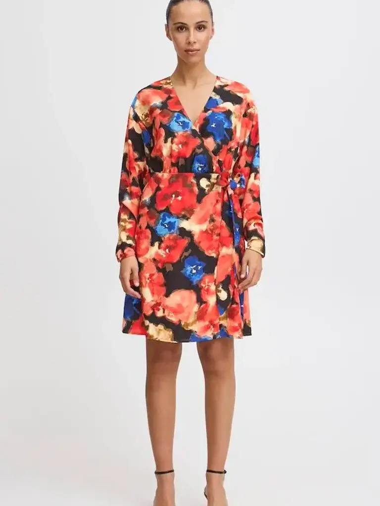 ICHI Red Watercolour Dress