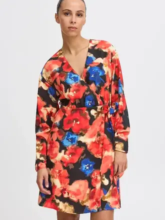 ICHI Red Watercolour Dress