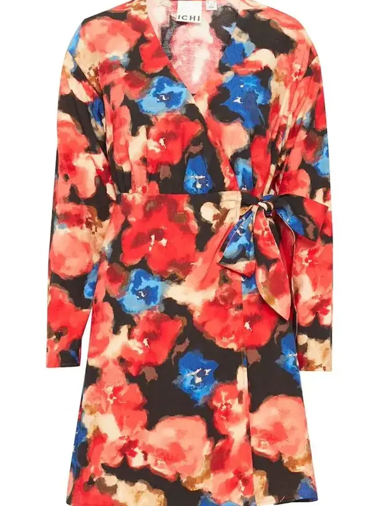 ICHI Red Watercolour Dress