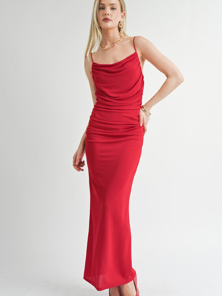 Sage The Label Red Cowl Neck Dress