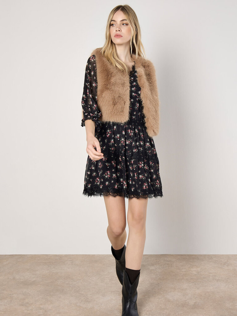 Apricot Floral Lace Tiered Dress