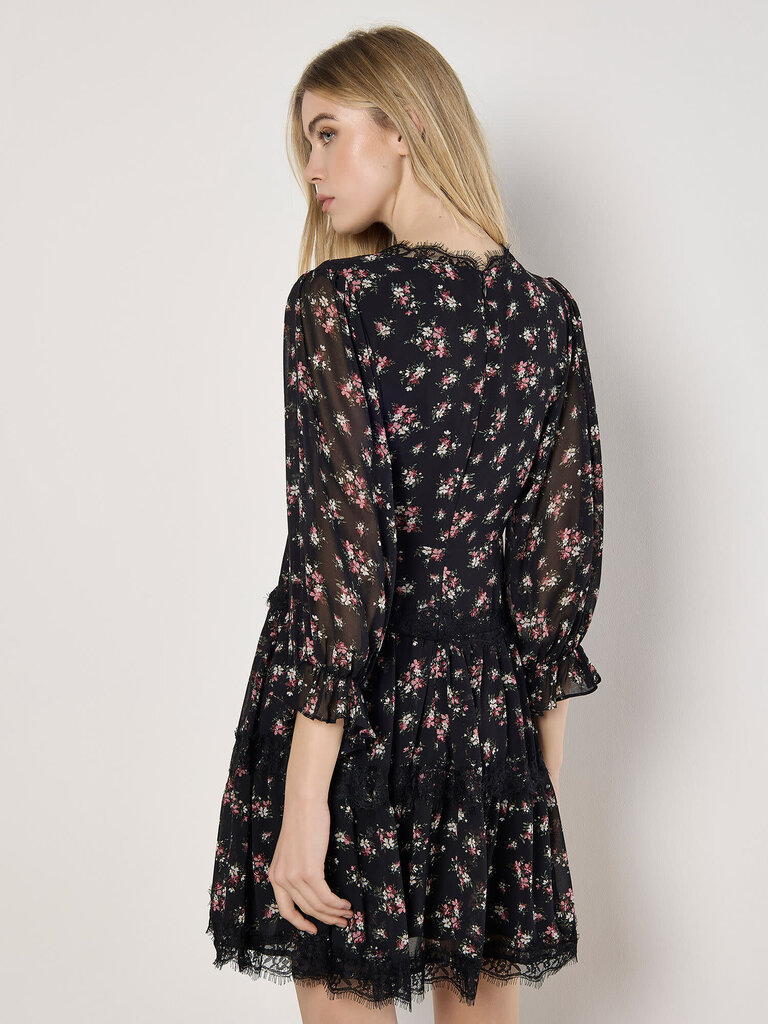 Apricot Floral Lace Tiered Dress