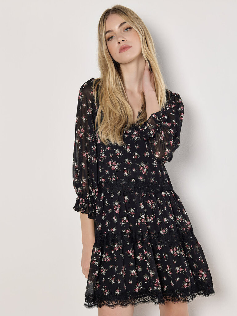 Apricot Floral Lace Tiered Dress