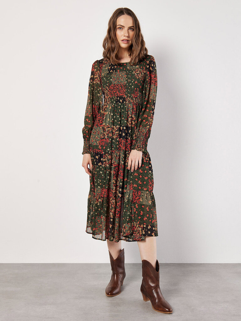 Apricot Patchwork Print Midi