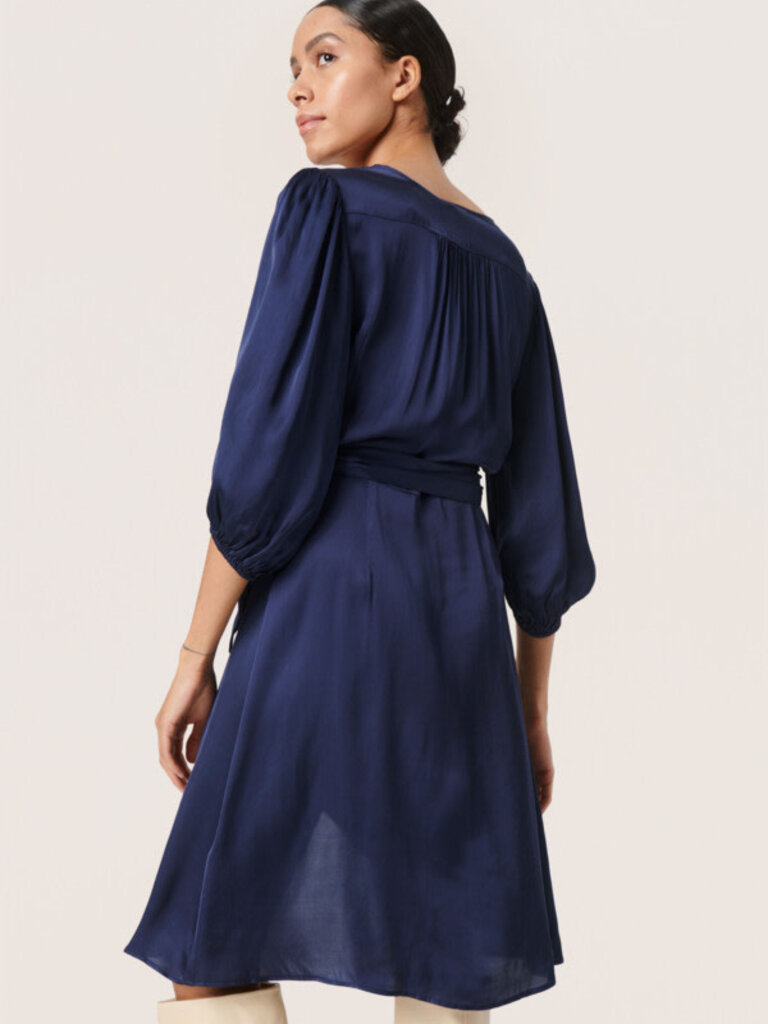 Soaked In Luxury Silky Navy Wrap Dress