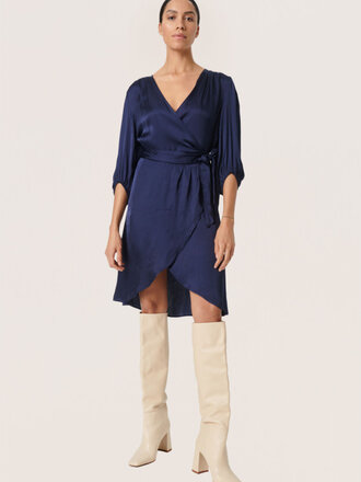 Soaked In Luxury Silky Navy Wrap Dress