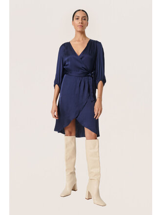 Soaked In Luxury Silky Navy Wrap Dress