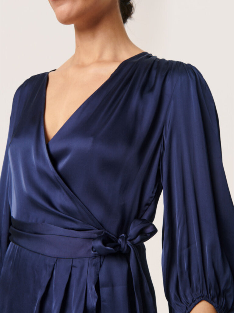 Soaked In Luxury Silky Navy Wrap Dress
