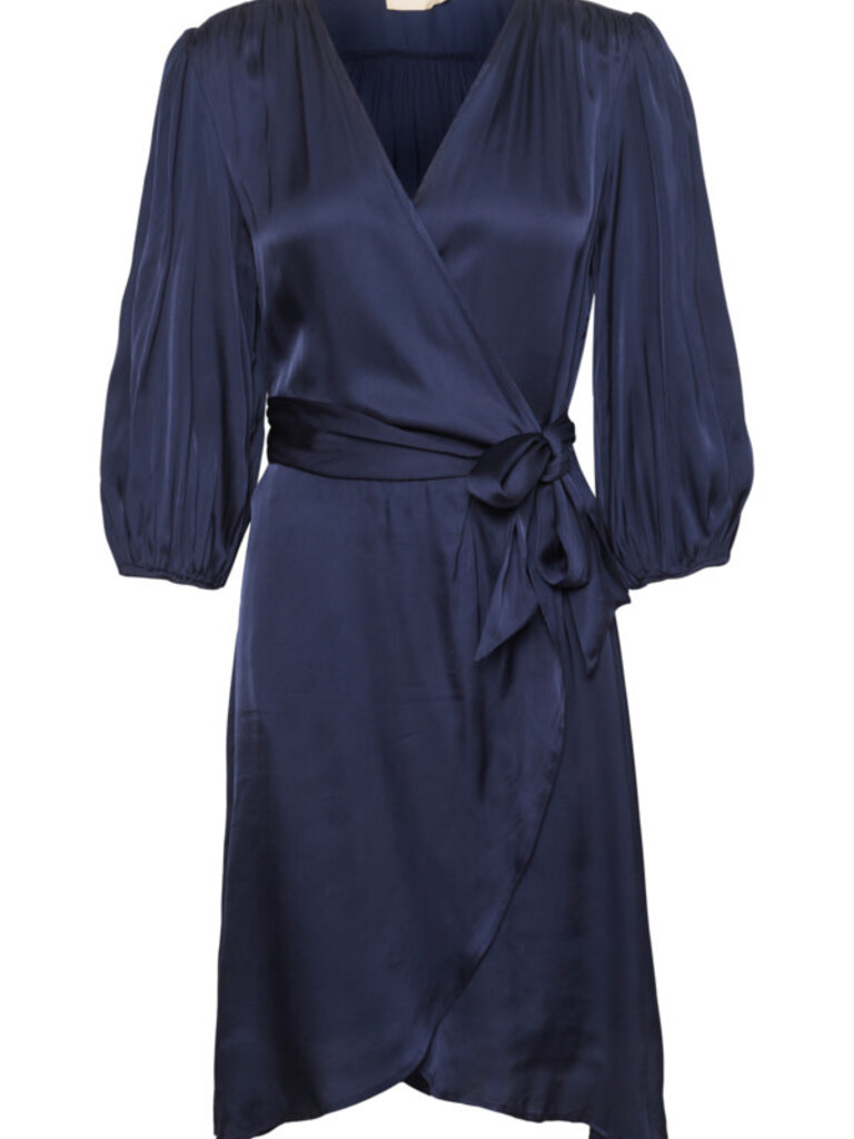 Soaked In Luxury Silky Navy Wrap Dress