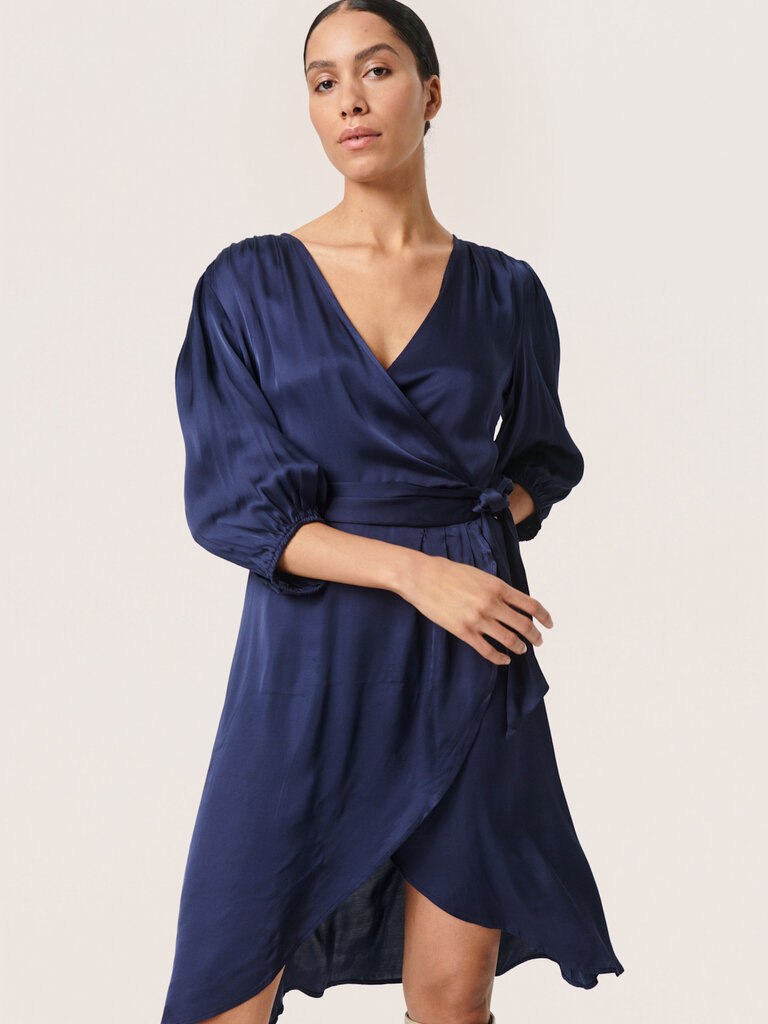 Soaked In Luxury Silky Navy Wrap Dress
