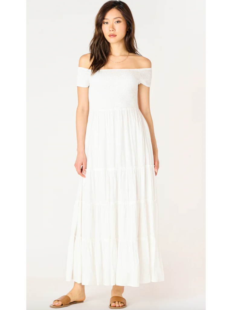 Dex White Smocked Midi