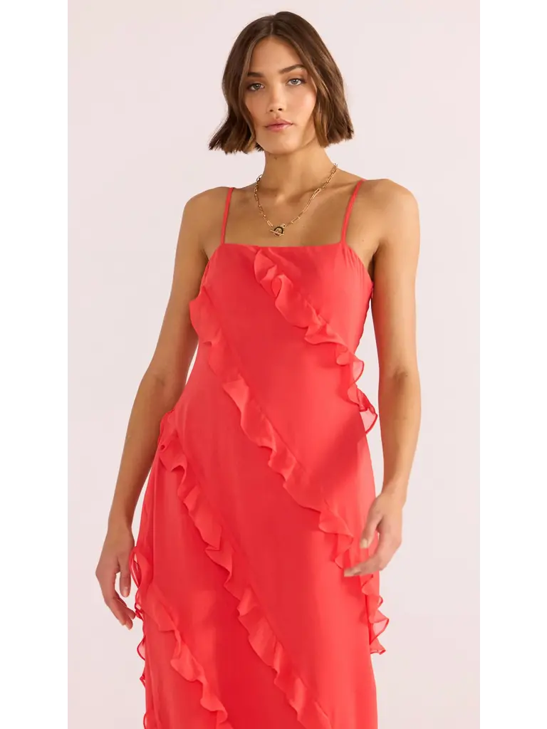 Mink Pink Red Ruffle Midi