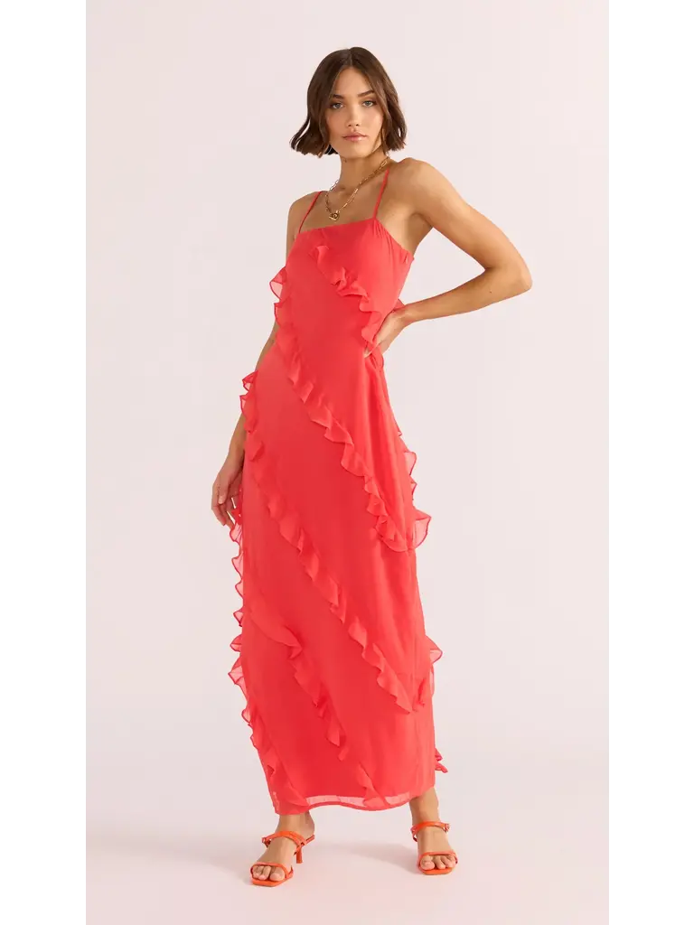 Mink Pink Red Ruffle Midi