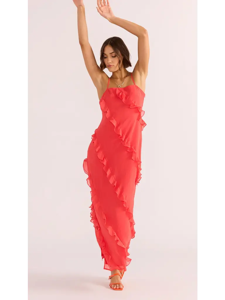Mink Pink Red Ruffle Midi