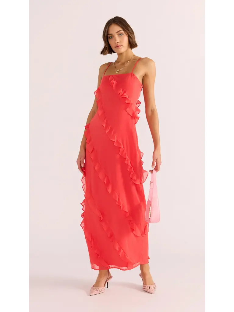 Mink Pink Red Ruffle Midi