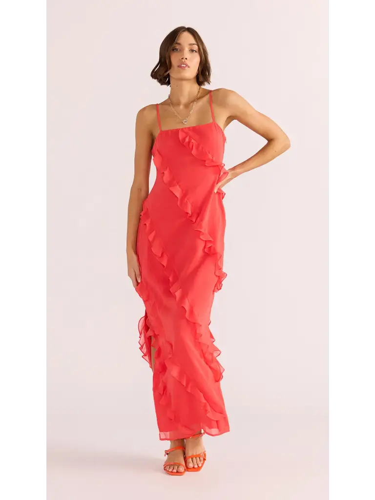 Mink Pink Red Ruffle Midi