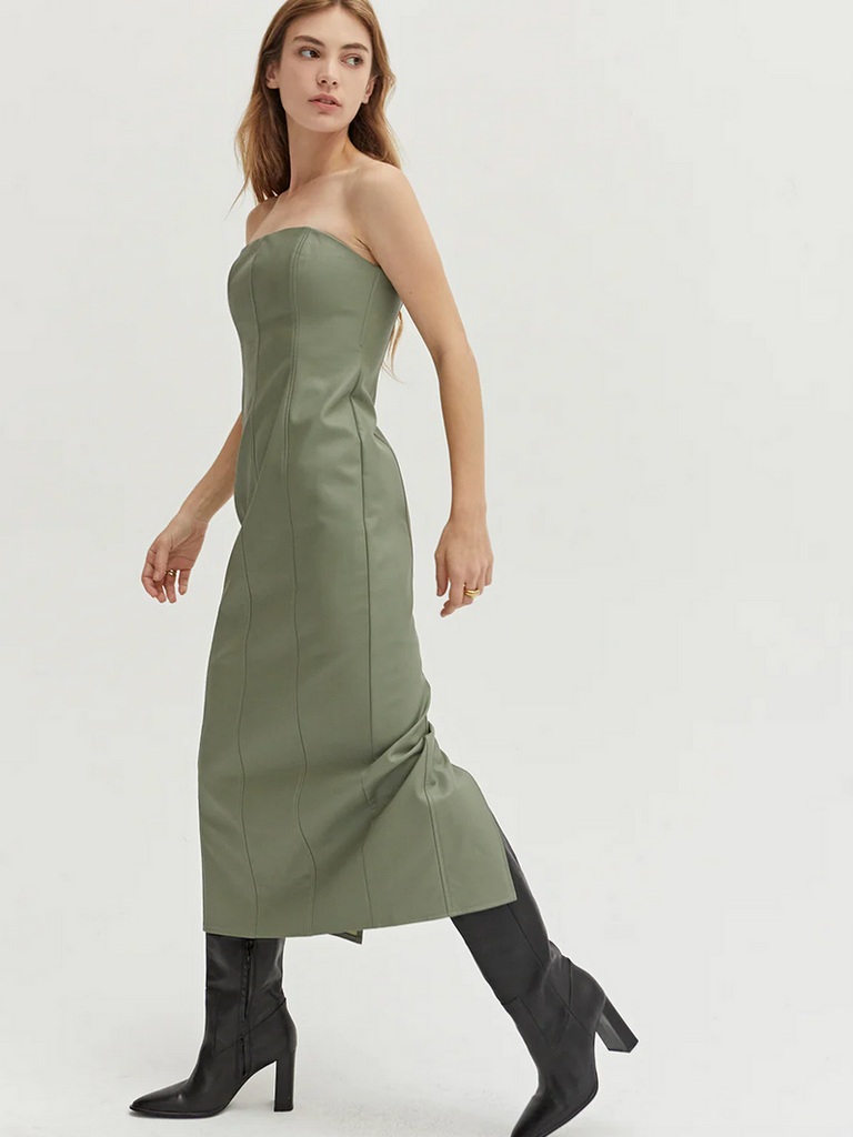 Crescent Sage Strapless Midi