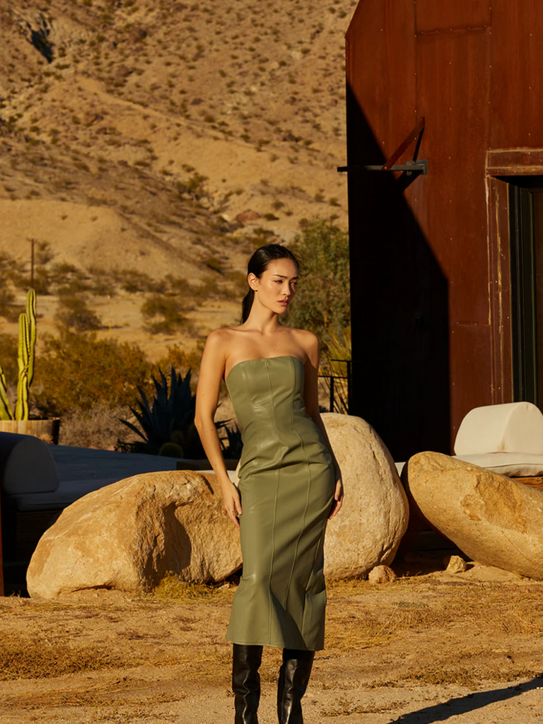 Crescent Sage Strapless Midi