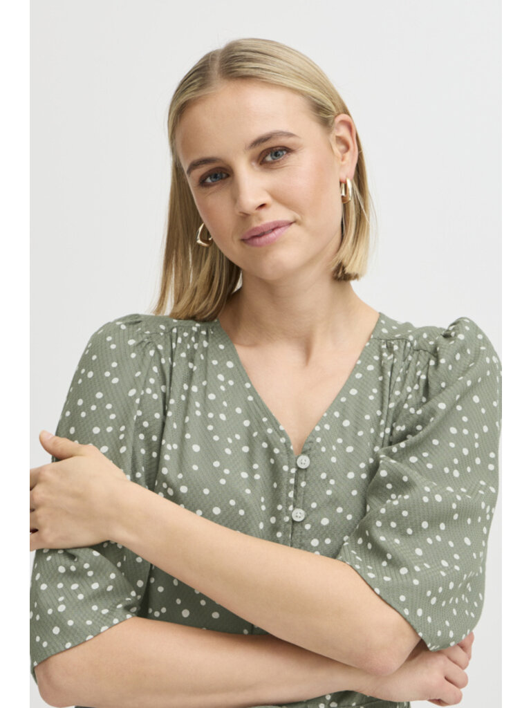 Fransa Sage Polka Dot Dress