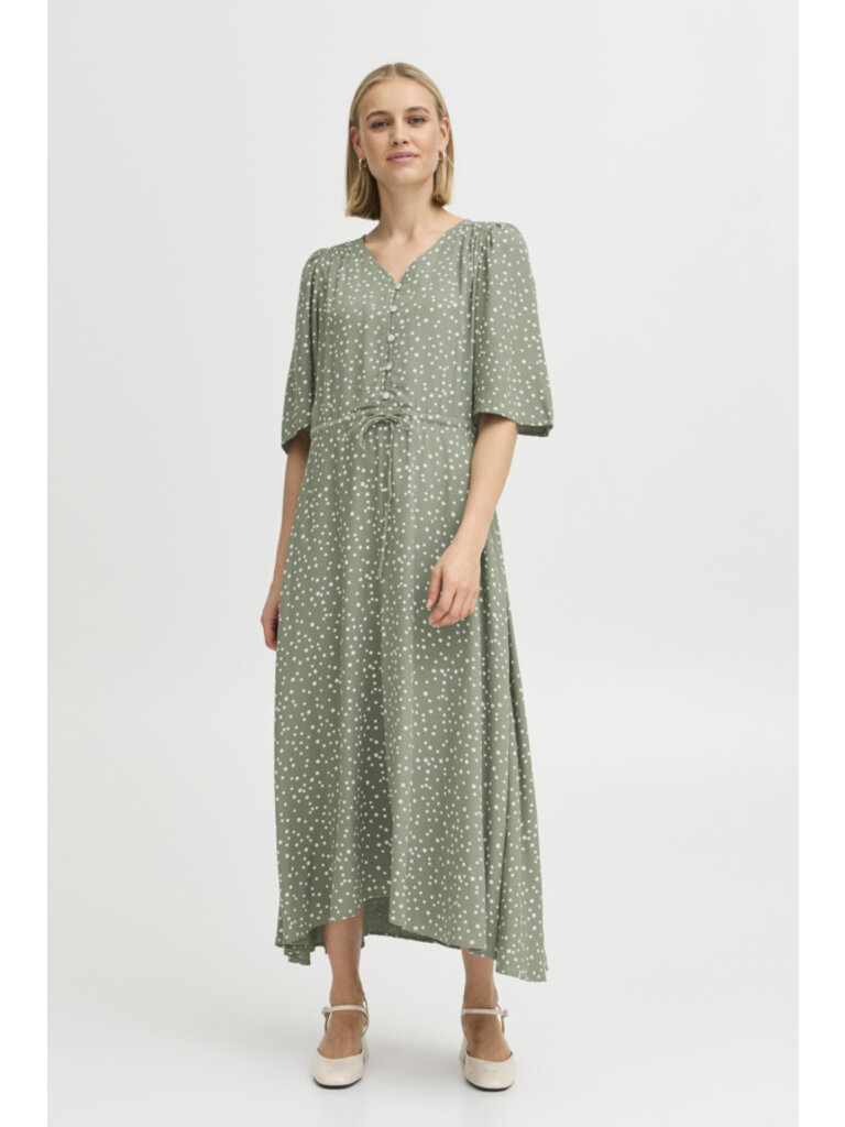 Fransa Sage Polka Dot Dress