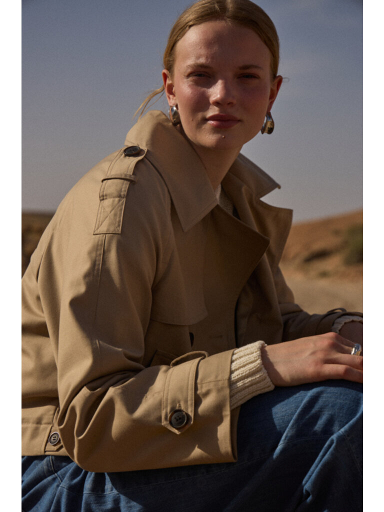 ICHI Cropped Trench Jacket