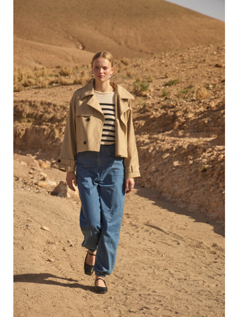 ICHI Cropped Trench Jacket