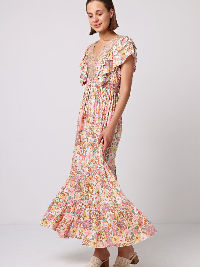 chinese dress ladies Maya Black Floral Embellished Angel Sleeve Maxi Dress – Maya Deluxe