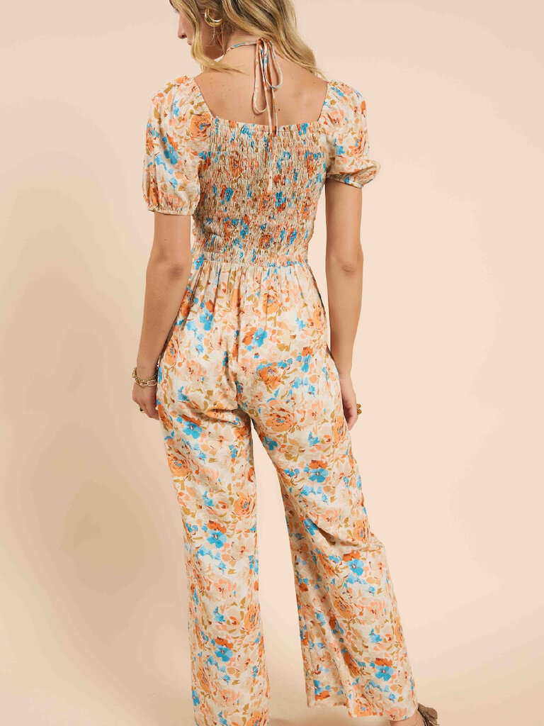 Sadie & Sage Wheat Floral Jumpsuit