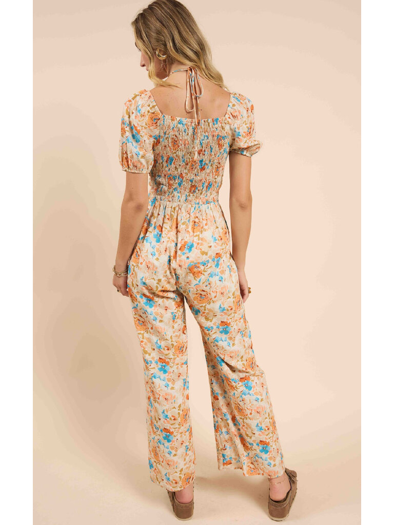Sadie & Sage Wheat Floral Jumpsuit